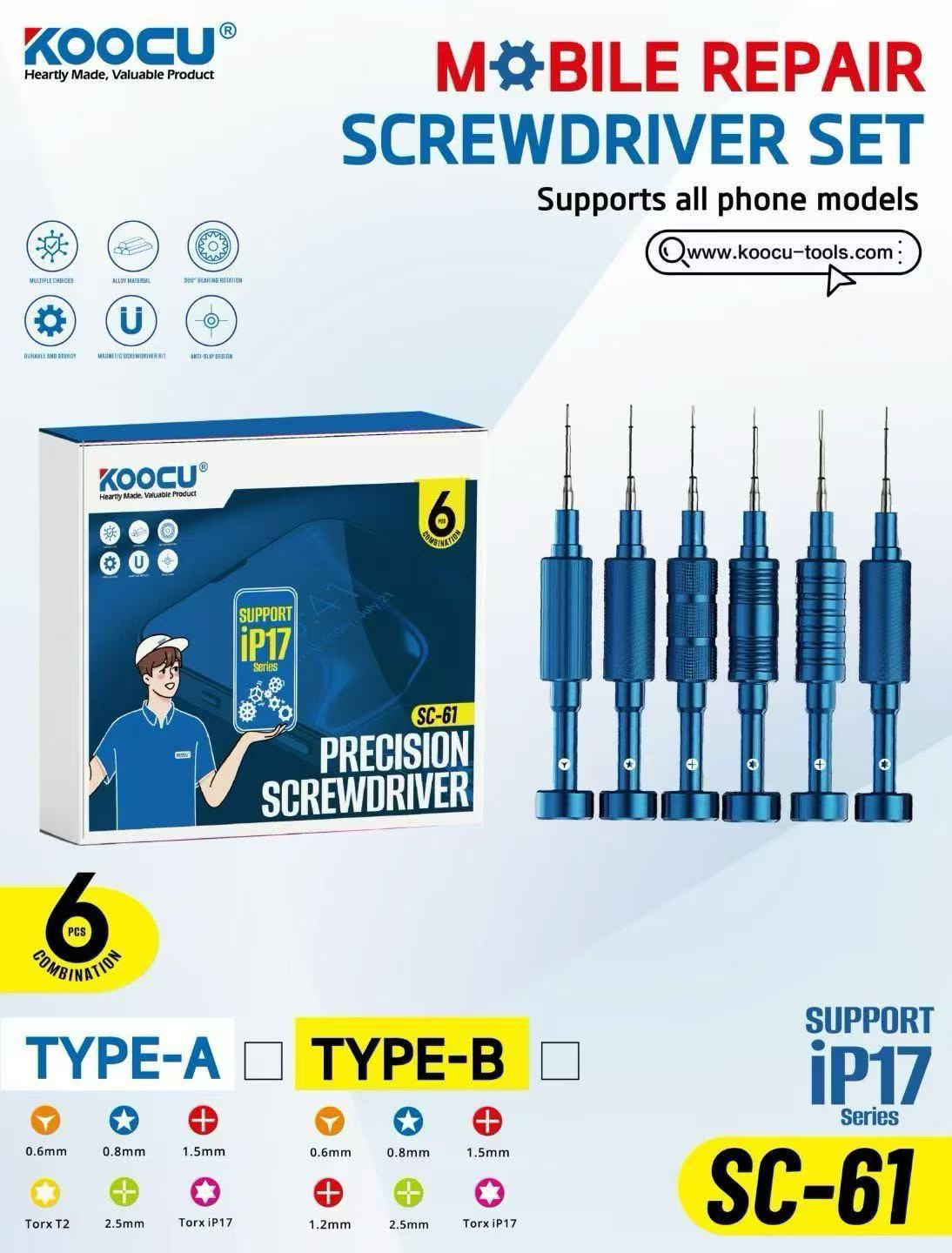 KIT DE DESTORNILLADORES KOOCU SC-61