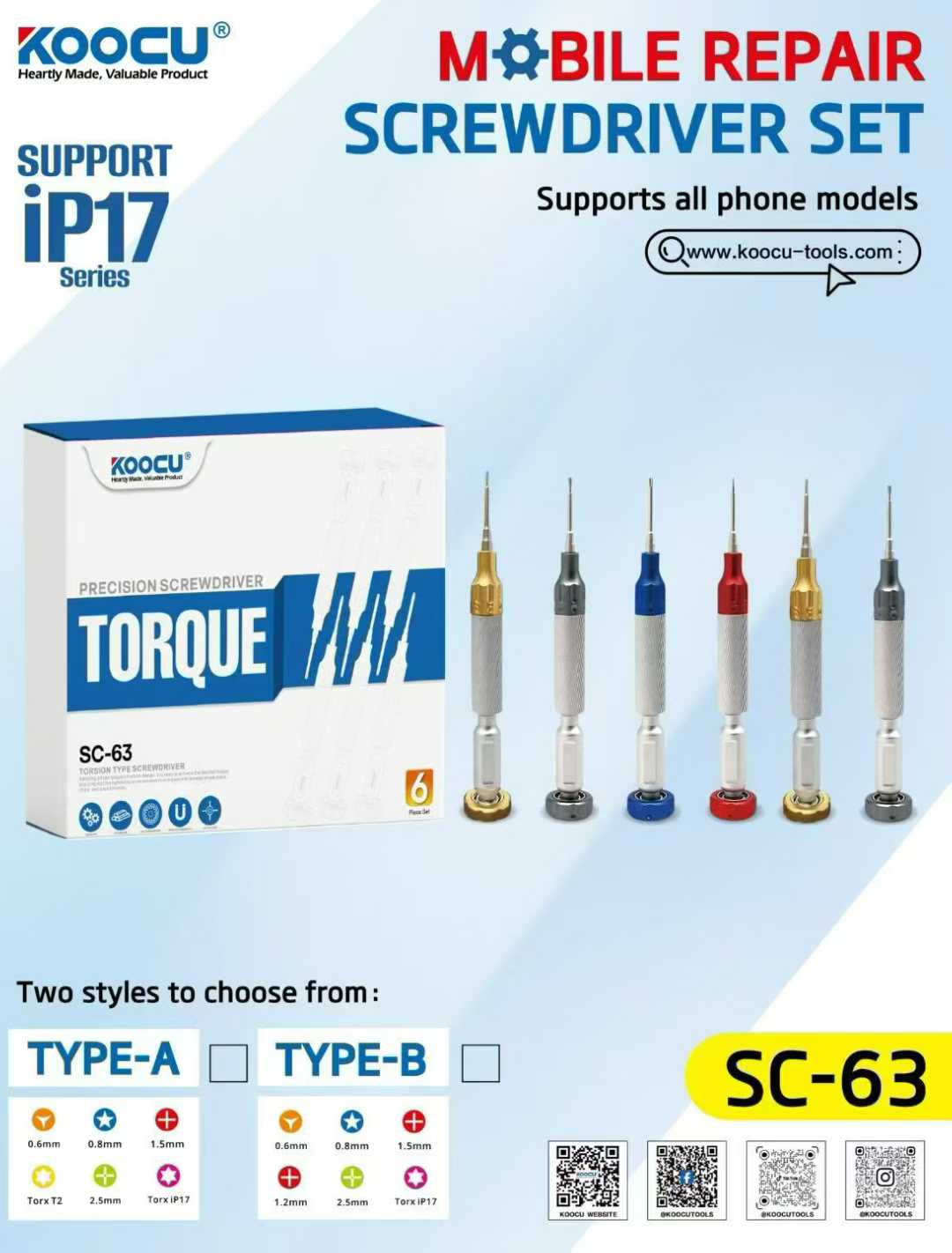 KIT DE DESTORNILLADORES KOOCU TORQUE SC-63